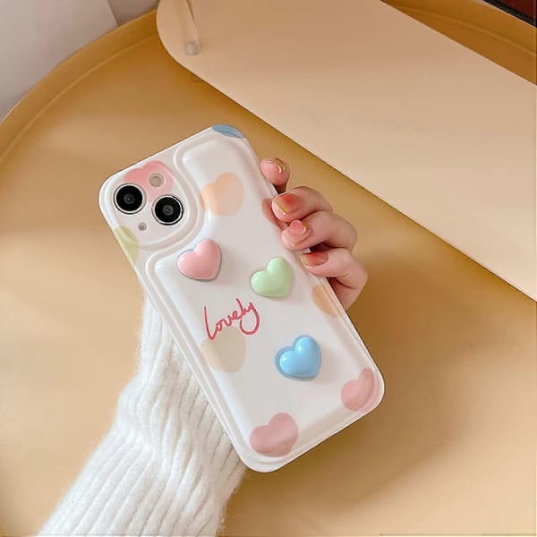 Sødt 3D Hjerteformet Blødt iPhone-cover (Hvid, iPhone 11 Pro Max)
