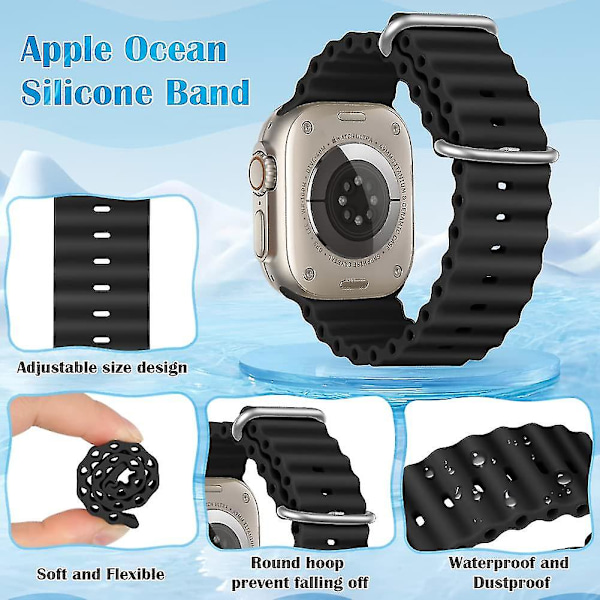 Sopiva Ocean-rannekke Apple Watch -rannekkeelle 49mm 44mm 40mm 45mm 41mm 42mm 38mm 44mm silikoniranneke iwatch-sarja 8 Ultra 7 6 3 Se -rannekke Midnight 38mm 40mm 41mm