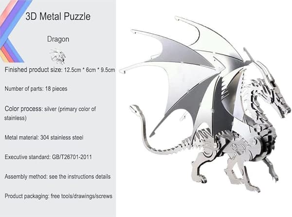 3D Metalmodelkit, Mekanisk Ildsprudende Drage 3D Metalpuslespil Charizard Charizard