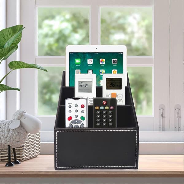 Remote Control Holder, Desk Organizer, PU Leather TV Remote Control Holder for DVDs, Office Supplies
