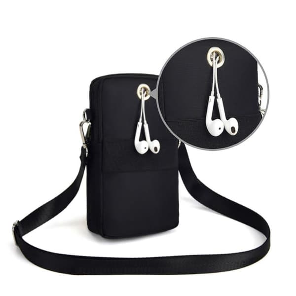 Mobile bag with shoulder strap in durable nylon and polyester - Black