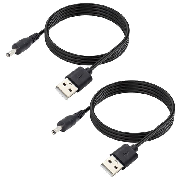 2-pakning 5V DC-strømkabel, USB 2.0 hann til DC 2.5 mm x 0.7 mm hann strømledning for ruter, lamper