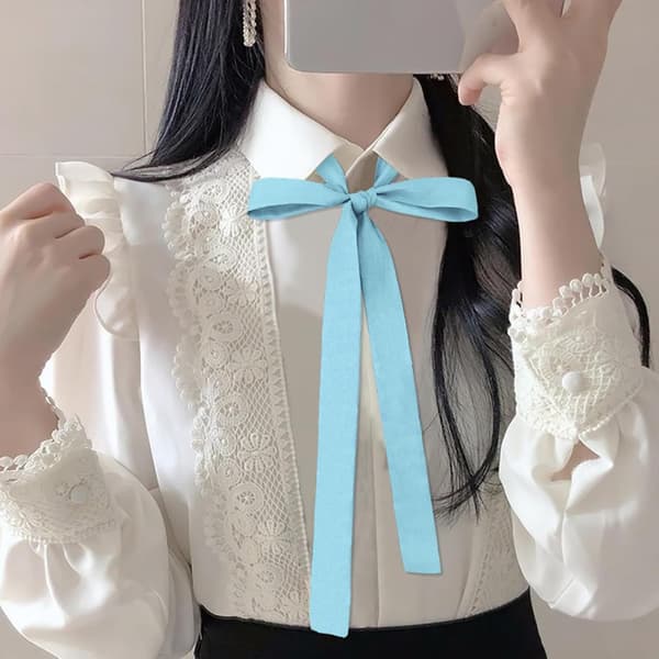 Skjerf for kvinner, ensfarget satengbånd, slips, halstørkle, tilbehør til bryllup, cosplay, fest, lyseblå - Light Blue