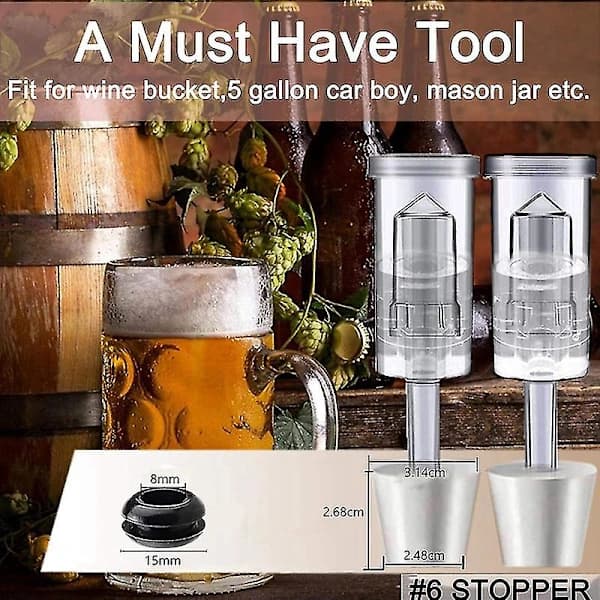 Fermentation Lid with Airlock Set, 6 pcs. Stoppers, Locks Fermentation Airlock Beer Wine Kombucha Brewing K Transparent White