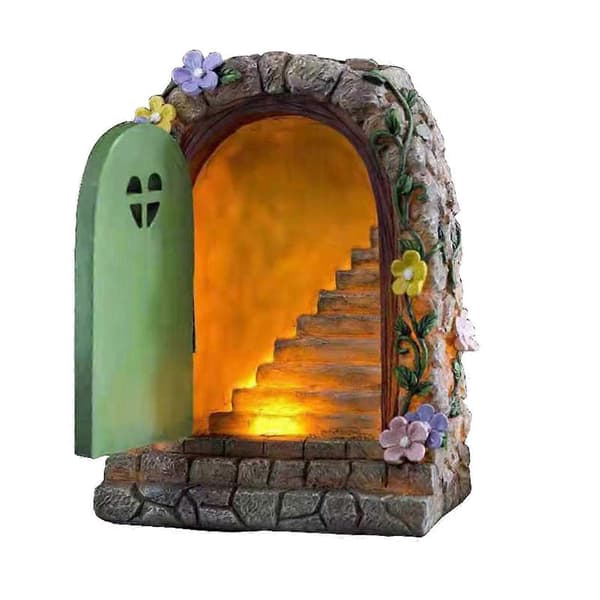 Fehave Solar Sten Dør Harpiks Ornament Håndmalet Statue til Have Gård Græsplæne