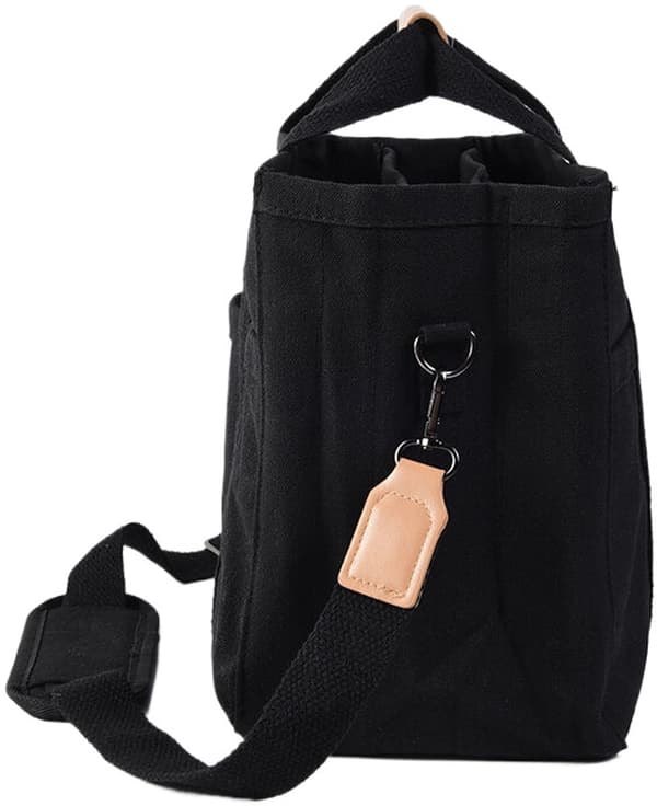 Canvas Bag, Multiple Compartments, Detachable Padded Shoulder Strap for Women, Work and Travel, Black, 30 x 25 x 14 cm