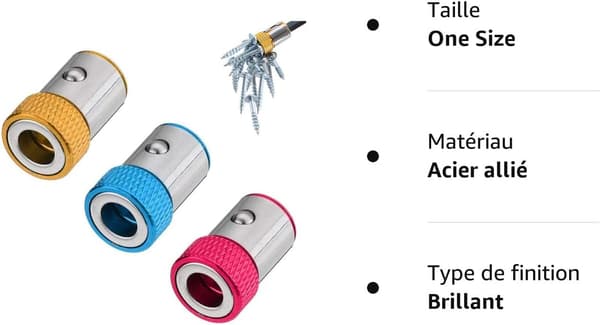 3-pack 6,35 mm Skruvmejselbits Magnetisk Ring Aluminiumlegering