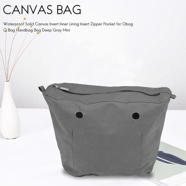 Vedenpitävä kiinteä kangasvuori vetoketjullinen tasku Obag O Bag -käsilaukkuun, syvän harmaa