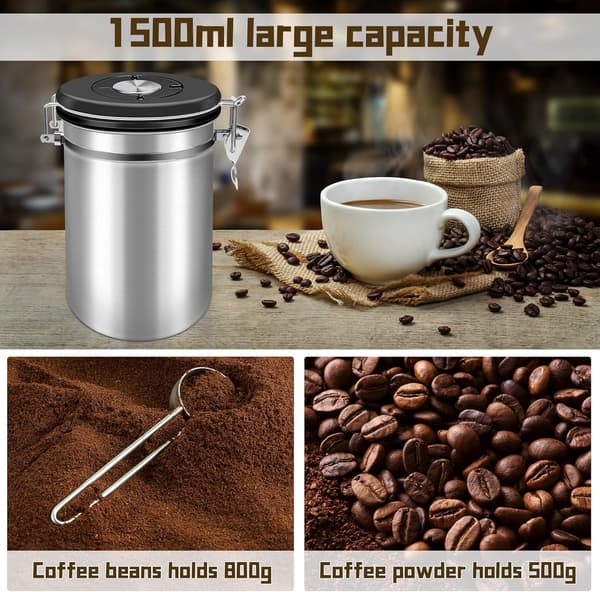 Lufttett kaffeboks i rustfritt stål, 1,5 l