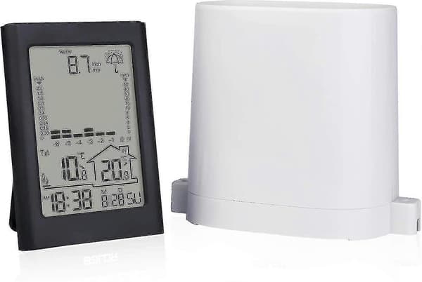 Trådløs regnstasjon - Regnmåler værstasjon - Innendørs/utendørs termometer - Digitalt display
