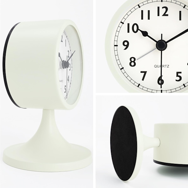 Klassisk väckarklocka i metall, tyst väckarklocka liten analog bordsklocka för sängbord, sovrum, kontor white