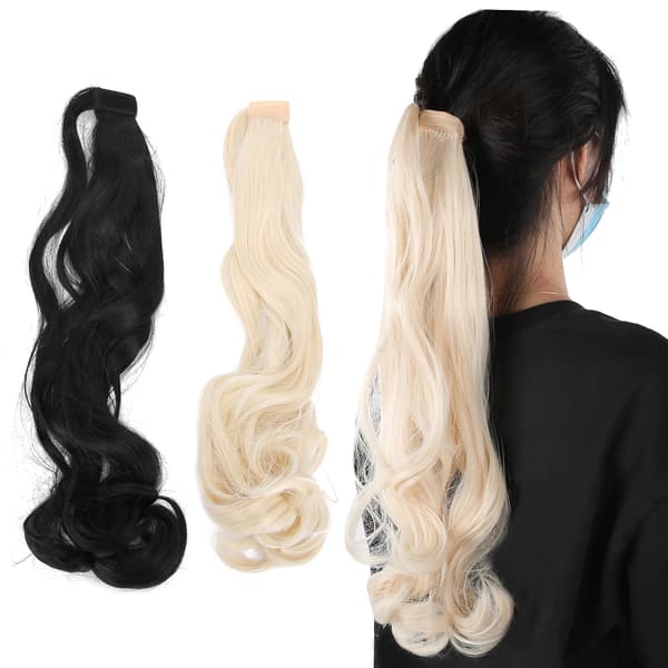 2 Pcs Ponytail Wig Extensions with Velcro, Curly Ponytail Wig for Women