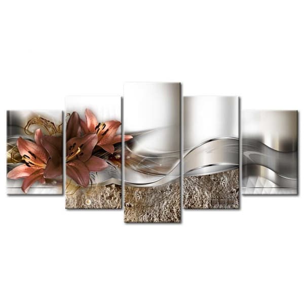 5-delad konstväggmålning, liljeblommor, non-woven canvas, vardagsrumsdekoration konstdekor