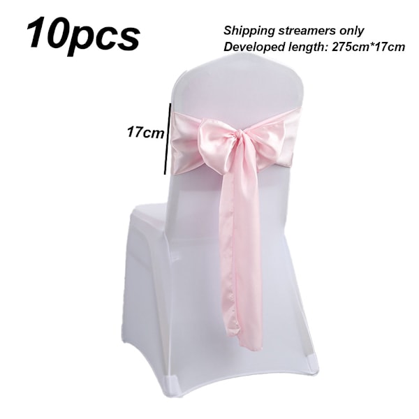Set med 10 dekorativa stolsband i satin med rosett, designade för bröllop