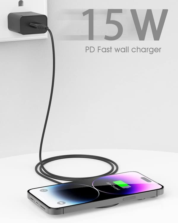Apple MogSafe oplader, iPhone hurtig magnetisk oplader 15W, induktionsoplader kompatibel med iPhone 14/14 Plus/14 Pro/14 Pro (hvid)