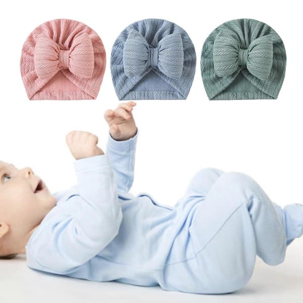 Trendy Jenter Hodeplagg Småbarn Elastiske Luer Baby Turbanhatt Sløyfe Pullover Hatter Ensfarget for Dusjfester Hvit White White