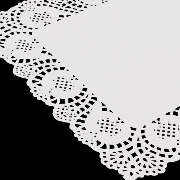Rektangulära vita spetspappersunderlägg - 100, vita, 36,5x26cm, bröllopstårtdekoration presentinslagning bord