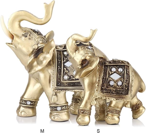 Elephant Statue, Gold Elegant Elephant Ornament Wealth Lucky Elephant Statue, with Raised Tussaud Home Decor (M)