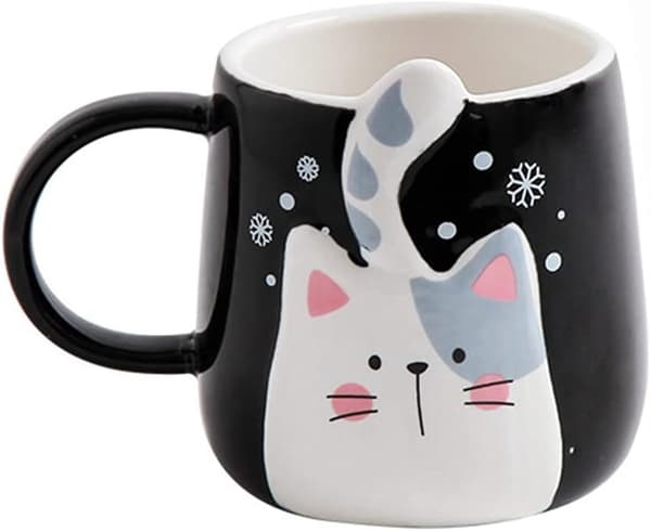 Keramisk relieff katt kaffekopp håndmalt kopp
