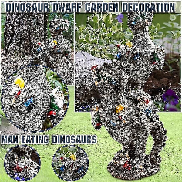 Dinosaurie Tomte Staty Trädgårdsfigur Dinosaurie Äter Tomtar Trädgårdsdekoration Utomhus