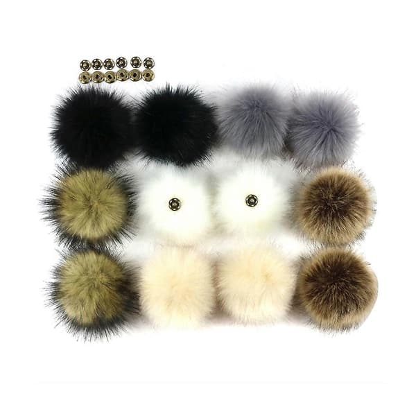 12 stk. store, fluffy, naturlige plys-hattevedhæng til kvinder og børnehatte med knap (8 cm i diameter)