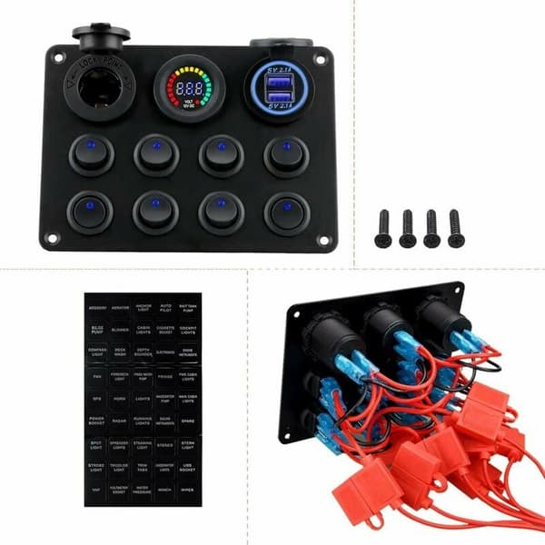 Vippebryterpanel 12-24V Dobbel USB-laderkontakt med LED Voltmeter Vippebryterpanel for båtbil-FA-