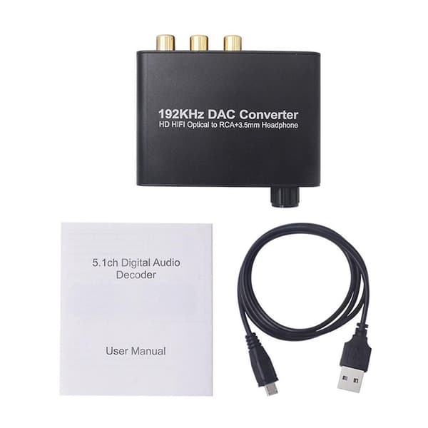 192kHz DAC Digital Optisk Koaksial Til Analog RCA L/R Lydadapter Konverter