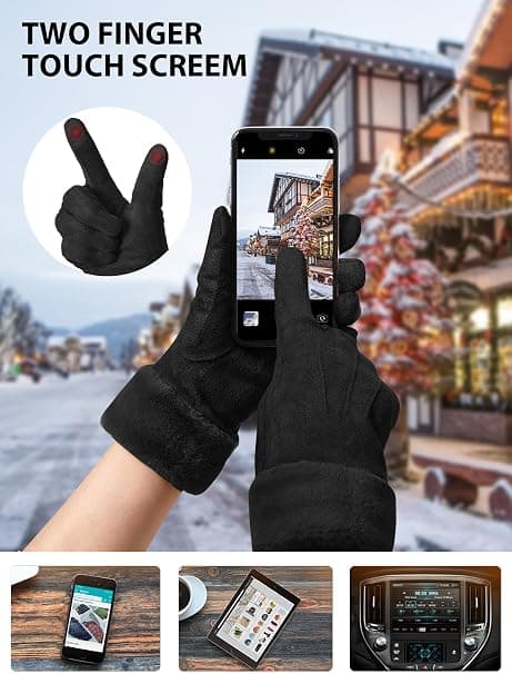 Dame vinter varme handsker termiske touchscreen handsker fleeceforede vindtætte udendørs ruskindshandsker