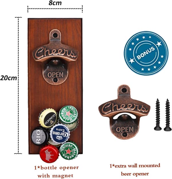 Magnetic Wall Mounted Bottle Opener with Catcher, Fun Gift Idea for Men, Dad, Husband, Suitable for Home Bar Accessories