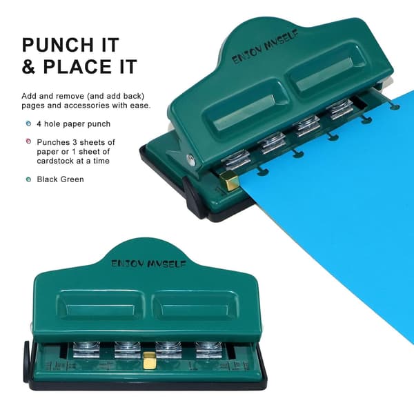 Heavy Duty 4-Hole T-Shaped Paper Punch Tool for Office and Students