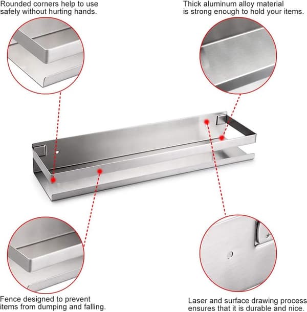 Bathroom Storage Floating Shelf, Shower Caddy, No Drilling, Stainless Steel, Silver, 40 cm