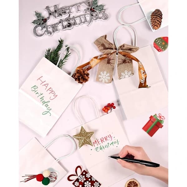Paper Bag, 30 Gift Bags, Kraft Paper Bag with Handle, 21 x 15 x 8 cm