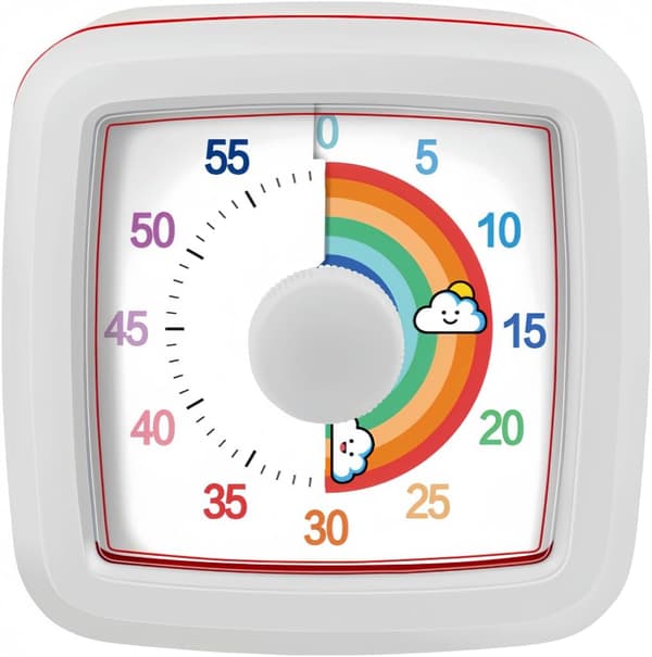 Visual Timer for Kids and Adults, 60-Minute Countdown Clock for Classroom, Kitchen, Office, Pomodoro Study Tool (White)