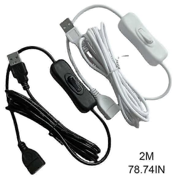 2 m USB-forlængerkabel med tænd/sluk-knap USB han til hun ledning til dataudlæsning og effektudgang til USB-headset