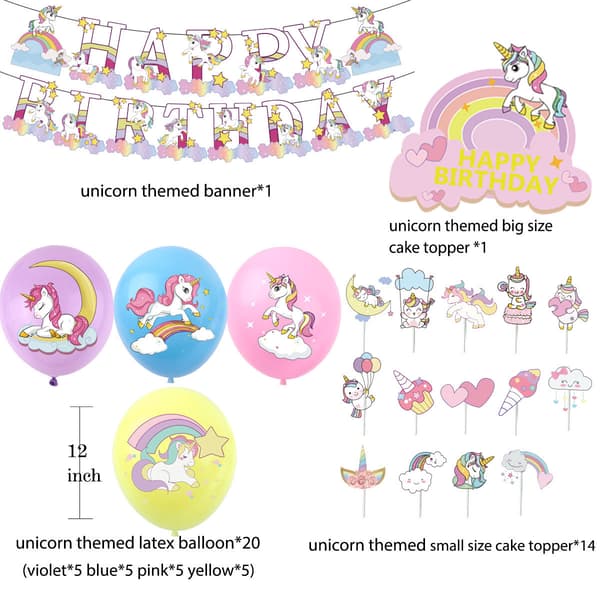 36-delt Unicorn Dekorationssæt, Unicorn-tema Partyballoner, Unic
