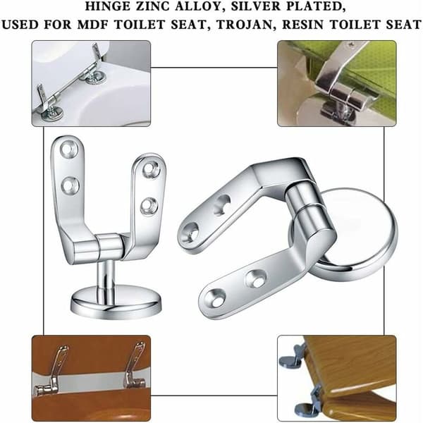 Toiletsædehængsler i zinklegering med skruer til montering af toiletsæde og toilet, velegnet til de fleste toiletter