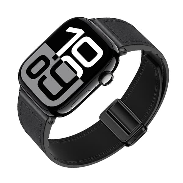 Magnetisk armbånd i ekte lær til Apple Watch Svart L Grå L