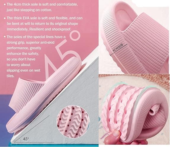 Skridsikre hjemmesko til damer, brusehjemmesko, meget lette, tyk sål, stødabsorberende bløde flip-flops sandaler (pink størrelse 38-39)