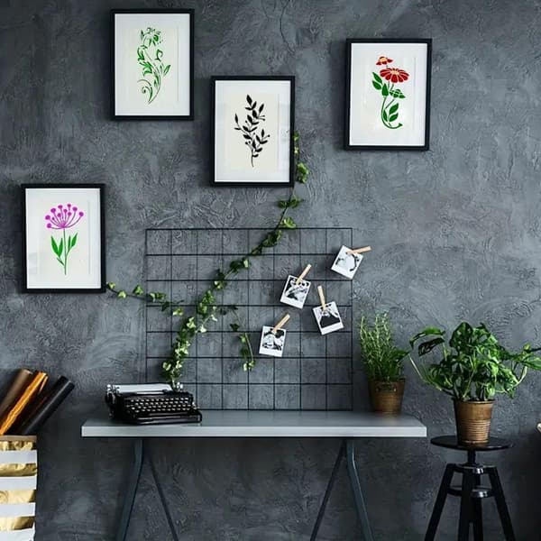 Store blomstermønstermaler for hagegjerder, gjenbrukbare malemaler, 8 stk pcs C- 15 cm x 7.5 cm