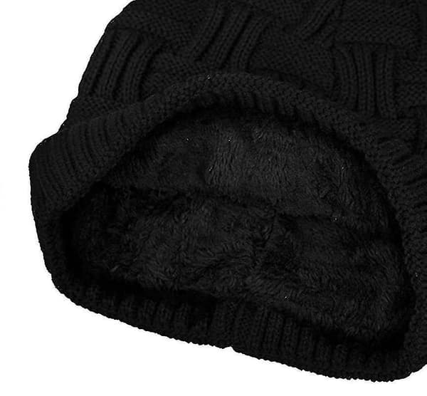 Strikket Hat Herrer Vinterhue Varm Beanie Hat Med Fleece Foring Sort