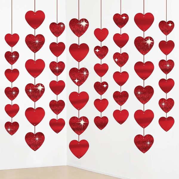 12 stk. røde hjerter Valentinsdag dekorationer, Hjerteformede Hængende_tfrf
