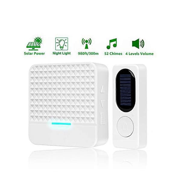 Wireless Doorbell with LED Night Light, Solar Doorbell Waterproof Ringtone Remote Control Panel Push