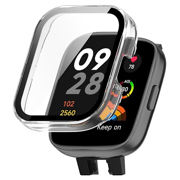 Skyddande PC-skal med härdat glas skärmskydd för Xiaomi Redmi Watch 3, Anti-fall skydd för smartklocka Transparent