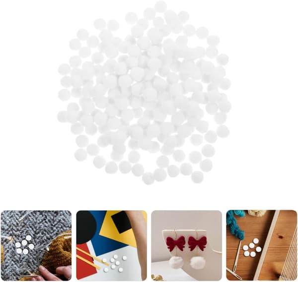 200 hvide polyester pomponer 12 mm små håndværkskugler DIY kunstforsyninger