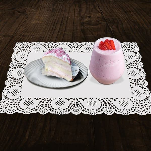 Rektangulära vita spetspappersunderlägg - 100, vita, 36,5x26cm, bröllopstårtdekoration presentinslagning bord