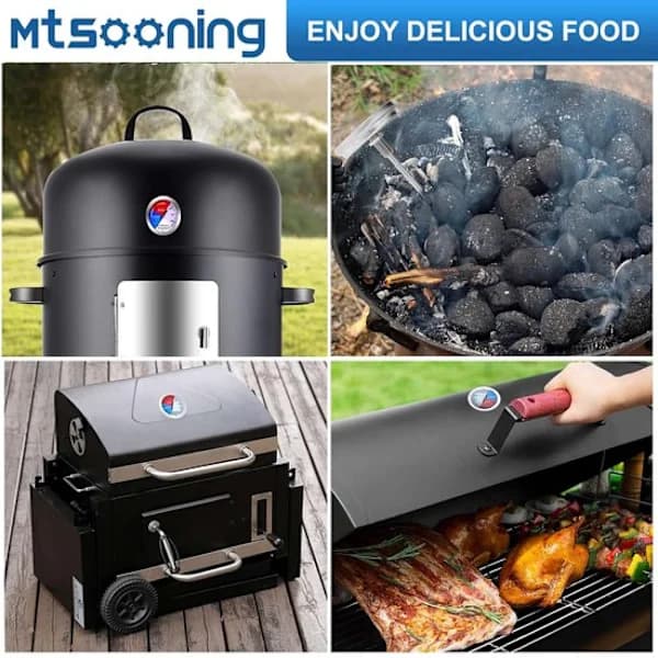 Grilltermometer med stort display, rustfrit stål, præcis temperaturmåler til røg og kulgrill, sølv