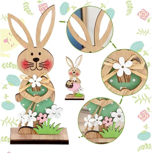 Easter Bunny Display Stand, 2/3 Pieces Wooden Easter Desk Decoration, Easter Spring Home Office Decoration