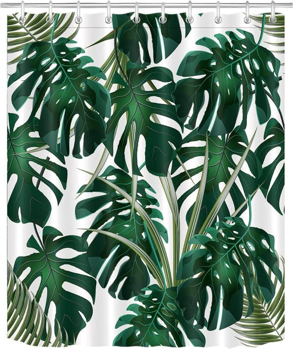 Grönt blad duschdraperi monstera tropisk växt duschdraperi med krokar vattentätt och fläckavisande polyestertyg badrumsgardin