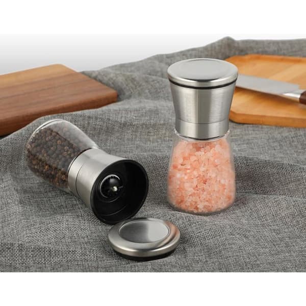 2-delt peberkværnsæt - Salt- og peberstrøer - Peberkværn, 180ml*2 rustfrit stål og glas, perfekt til kværning og genopfyldning