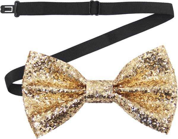 Herresløjfe, pailletsløjfe til mænd, forbundet, justerbar, glitrende, fest, banket, bryllup, guld - Gold Sequin